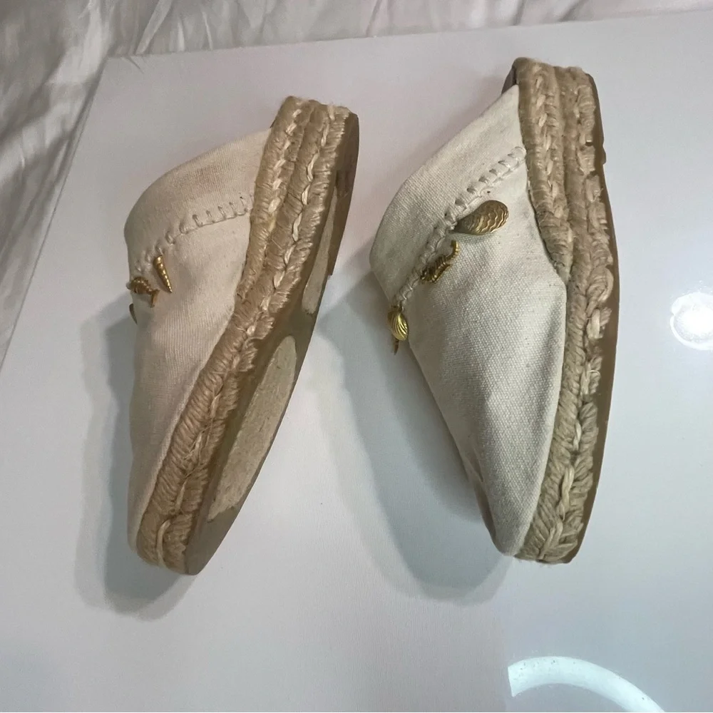 Talbots  Beige‎ Espadrille Mules with Gold Charms
